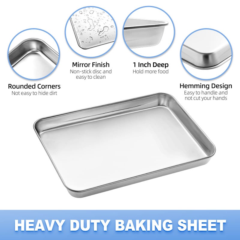 Zacfton Baking Sheet with Rack  Zacfton Stainless Steel Cookie Sheet Baking Pan with Cooling Rack  Eighth Sheet Pan Toaster Oven Tray with Wire Rack 9  x 7  x 1   Healthy & Non Stick & Dishwasher Safe - Image 3